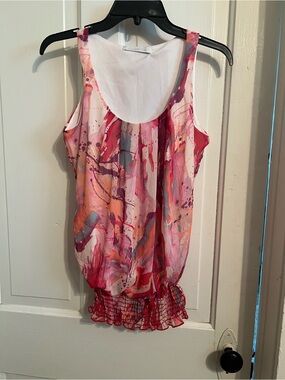 Charlotte Russe Pink Multi-Color Abstract Print Tank Top